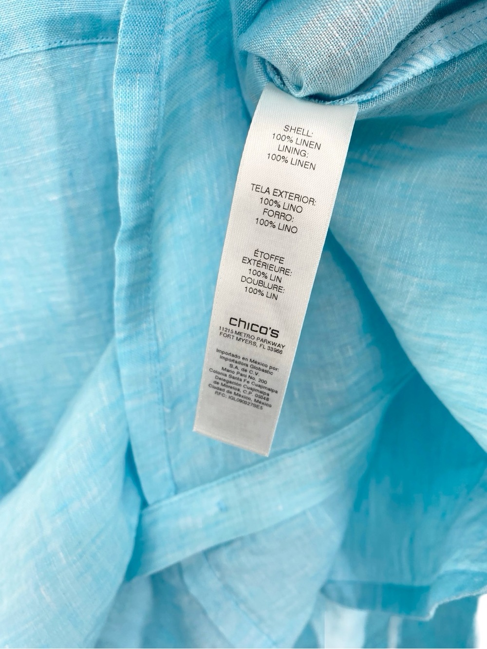 Chico’s Linen Side Slit Tunic Shirt in Aqua Button Down New Size Large - Picture 10 of 11